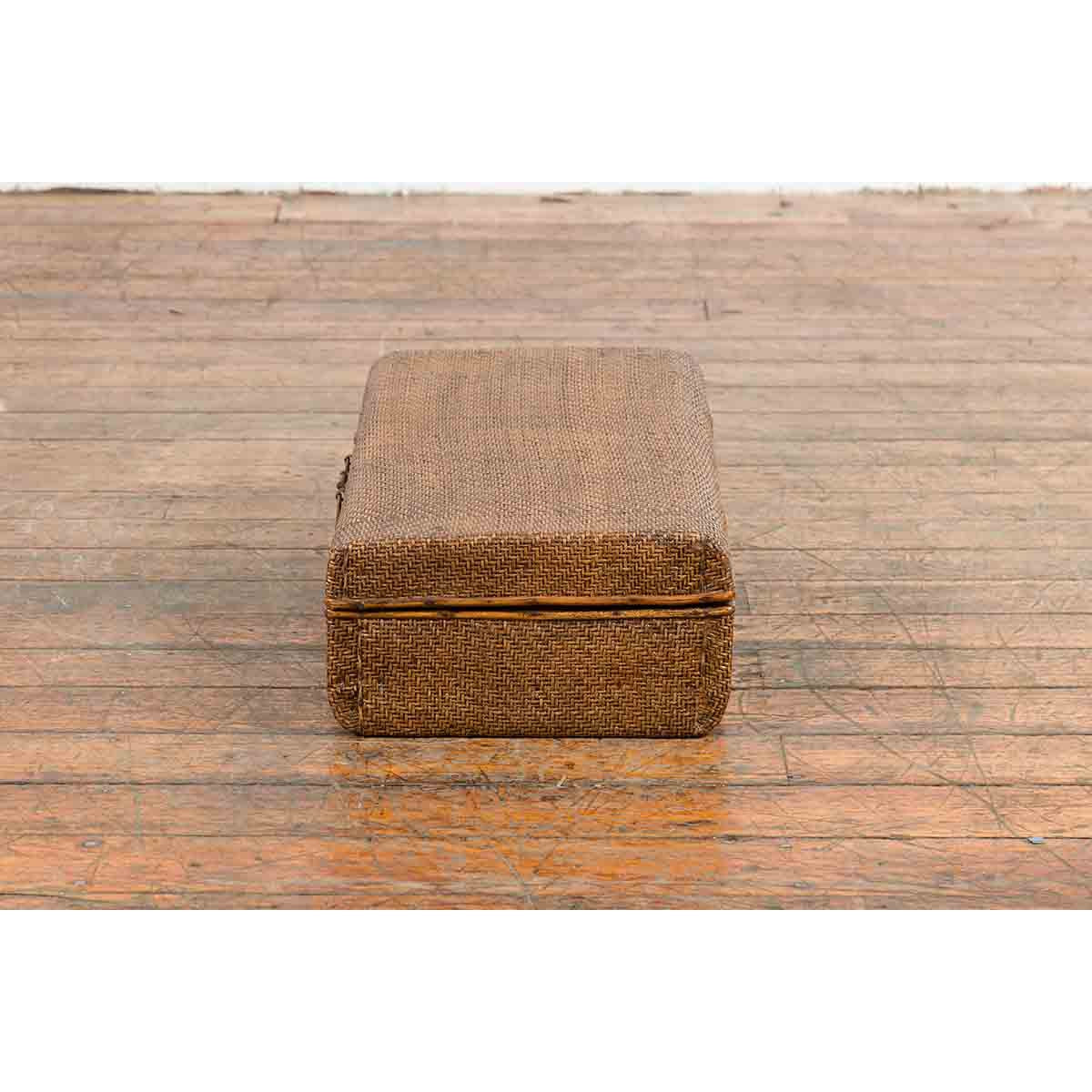 Indian Vintage Bamboo and Woven Rattan Suitcase with Brass Hardware-13. Asian & Chinese Furniture, Art, Antiques, Vintage Home Décor for sale at FEA Home
