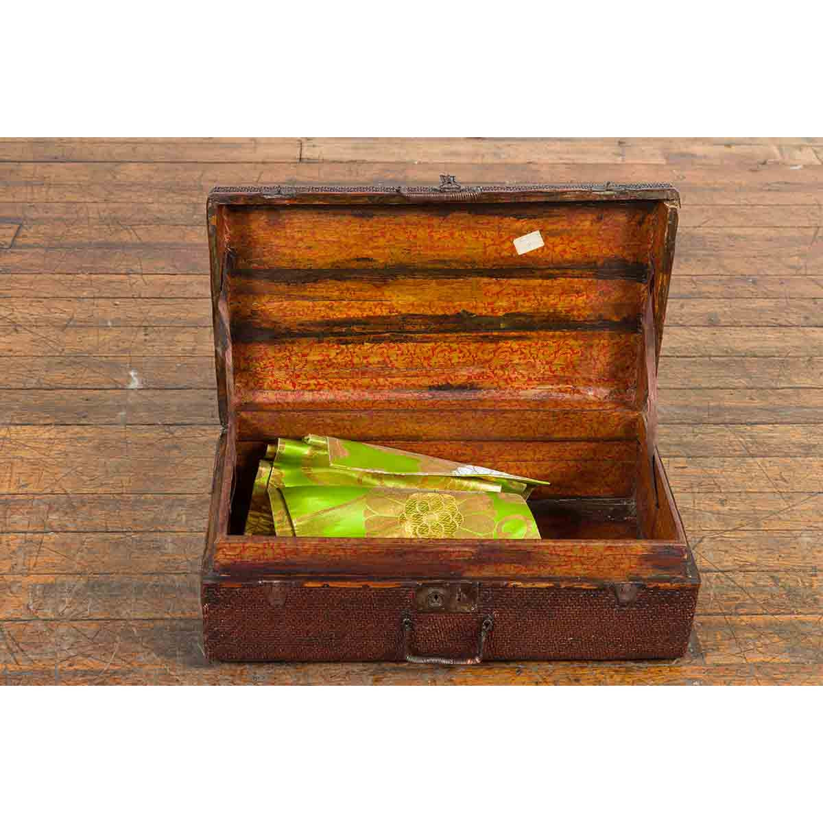 Thai 19th Century Woven Rattan over Wood Carrying Case with Painted Interior-3. Asian & Chinese Furniture, Art, Antiques, Vintage Home Décor for sale at FEA Home