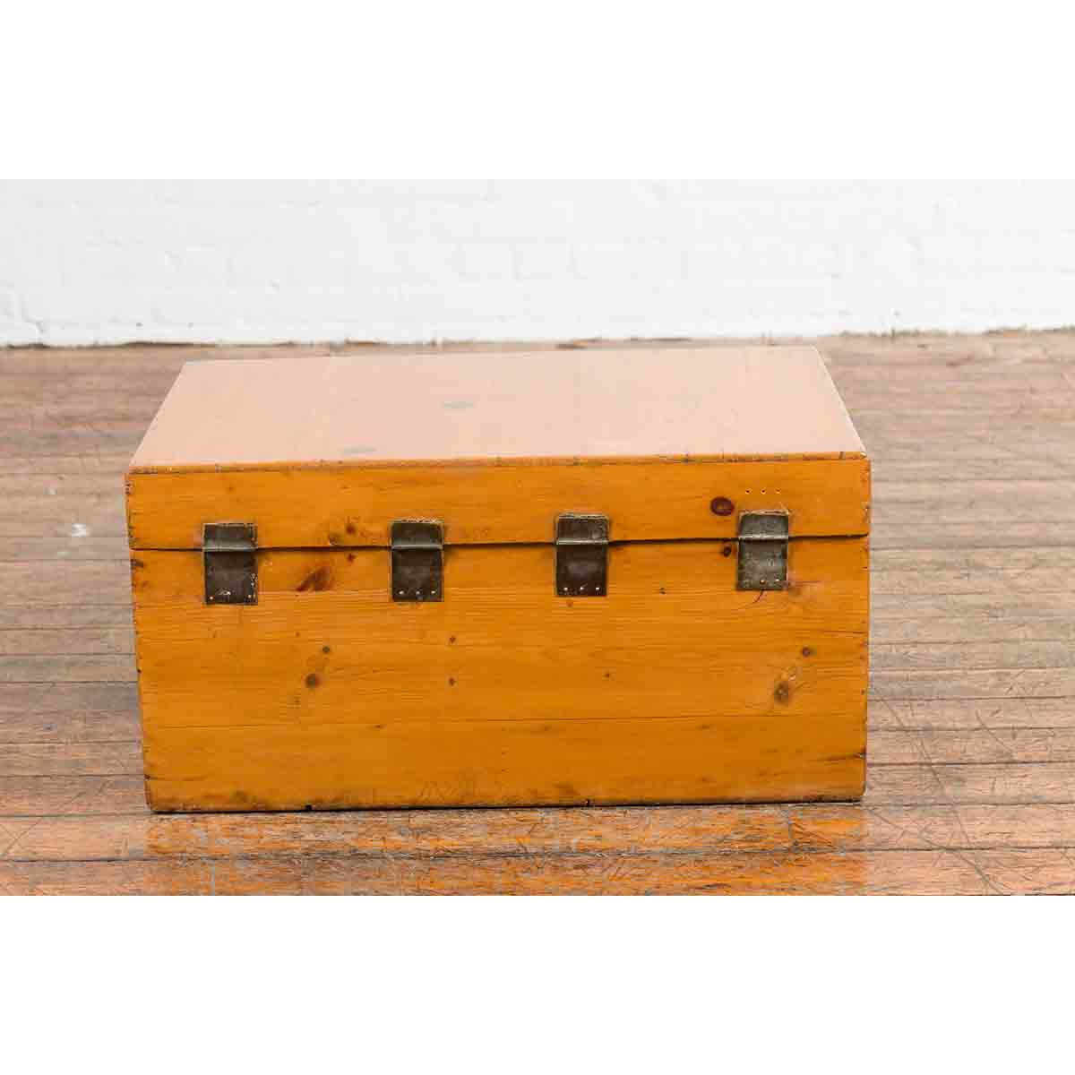 Chinese Early 20th Century Elmwood Blanket Chest with Brass Hardware-12. Asian & Chinese Furniture, Art, Antiques, Vintage Home Décor for sale at FEA Home