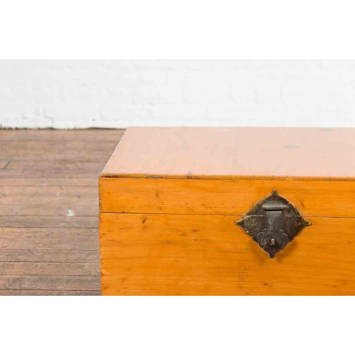 Chinese Early 20th Century Elmwood Blanket Chest with Brass Hardware-6. Asian & Chinese Furniture, Art, Antiques, Vintage Home Décor for sale at FEA Home