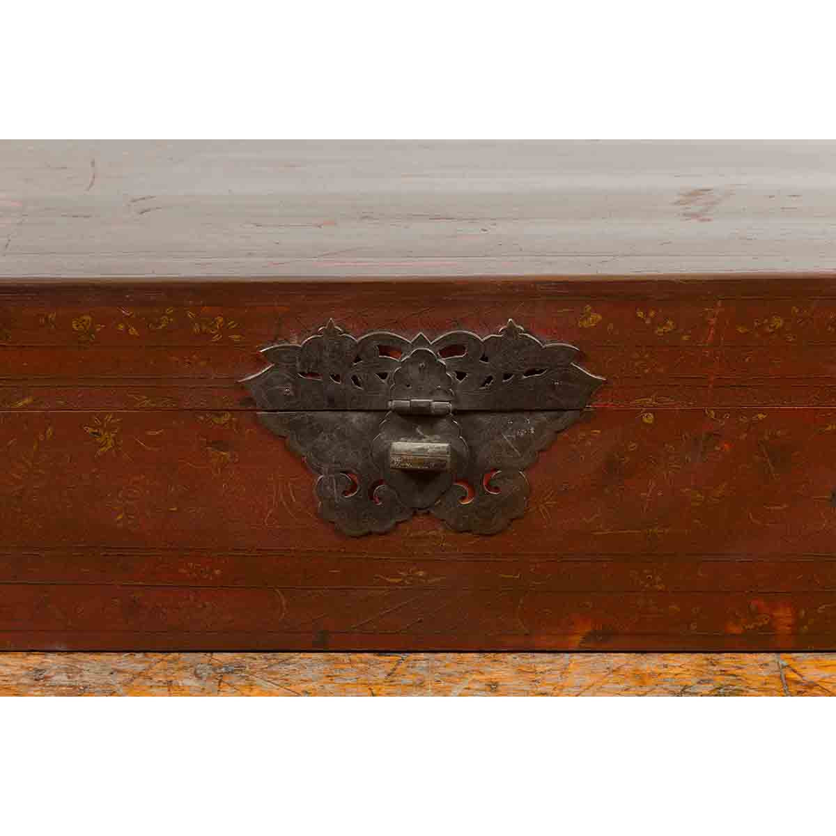 Chinese Early 20th Century Blanket Chest with Underglaze Floral Motifs-9. Asian & Chinese Furniture, Art, Antiques, Vintage Home Décor for sale at FEA Home