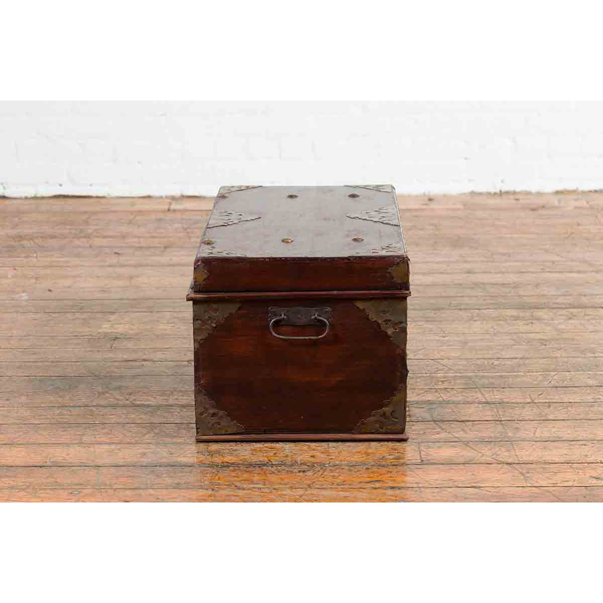 Indonesian 19th Century Wooden Blanket Chest with Detailed Brass Hardware-12. Asian & Chinese Furniture, Art, Antiques, Vintage Home Décor for sale at FEA Home