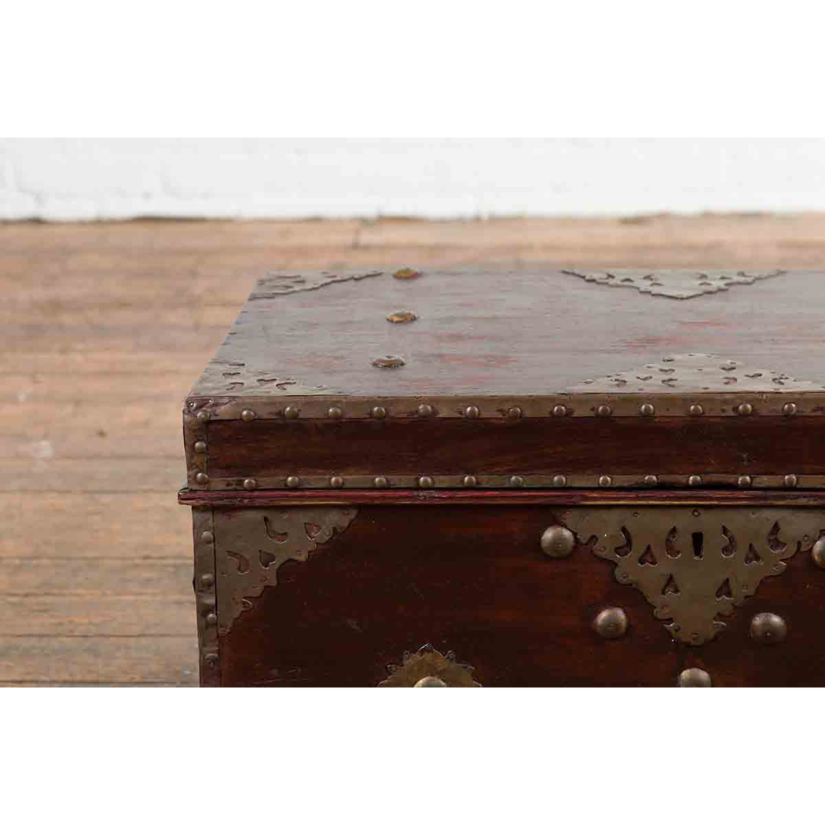 Indonesian 19th Century Wooden Blanket Chest with Detailed Brass Hardware-5. Asian & Chinese Furniture, Art, Antiques, Vintage Home Décor for sale at FEA Home