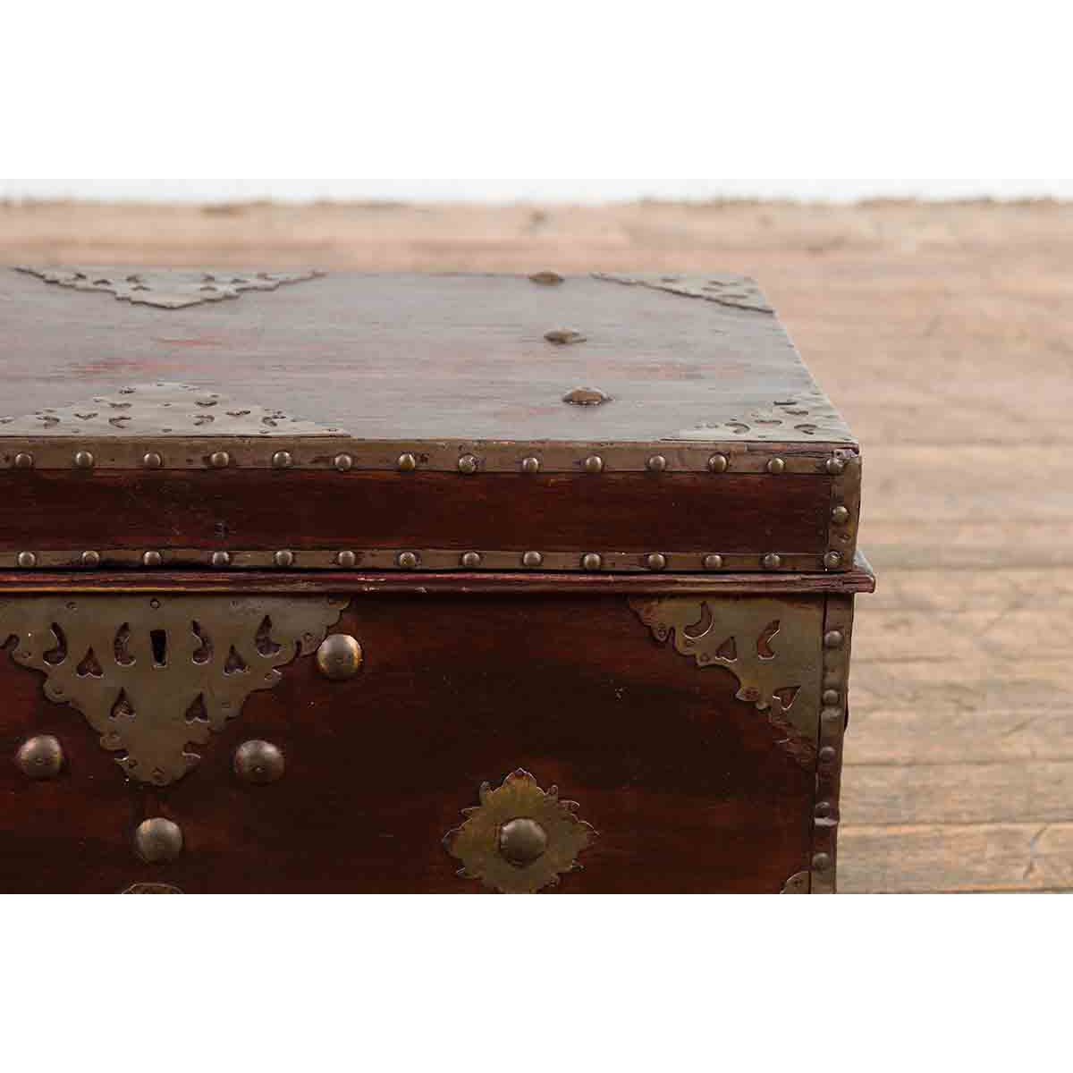 Indonesian 19th Century Wooden Blanket Chest with Detailed Brass Hardware-7. Asian & Chinese Furniture, Art, Antiques, Vintage Home Décor for sale at FEA Home