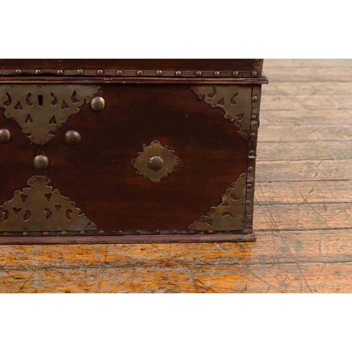 Indonesian 19th Century Wooden Blanket Chest with Detailed Brass Hardware-8. Asian & Chinese Furniture, Art, Antiques, Vintage Home Décor for sale at FEA Home