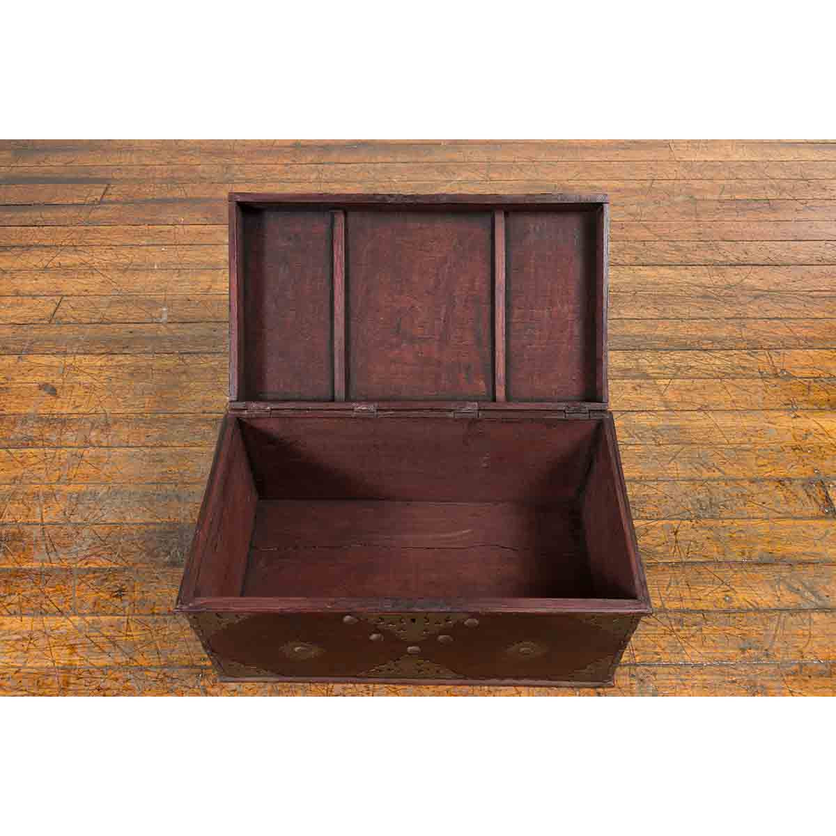 Indonesian 19th Century Wooden Blanket Chest with Detailed Brass Hardware-11. Asian & Chinese Furniture, Art, Antiques, Vintage Home Décor for sale at FEA Home