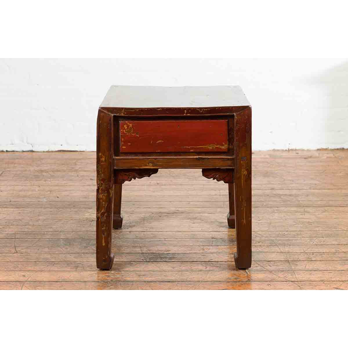 Chinese 19th Century Qing Dynasty Distressed Side Table with Cinnabar Underglaze-13. Asian & Chinese Furniture, Art, Antiques, Vintage Home Décor for sale at FEA Home