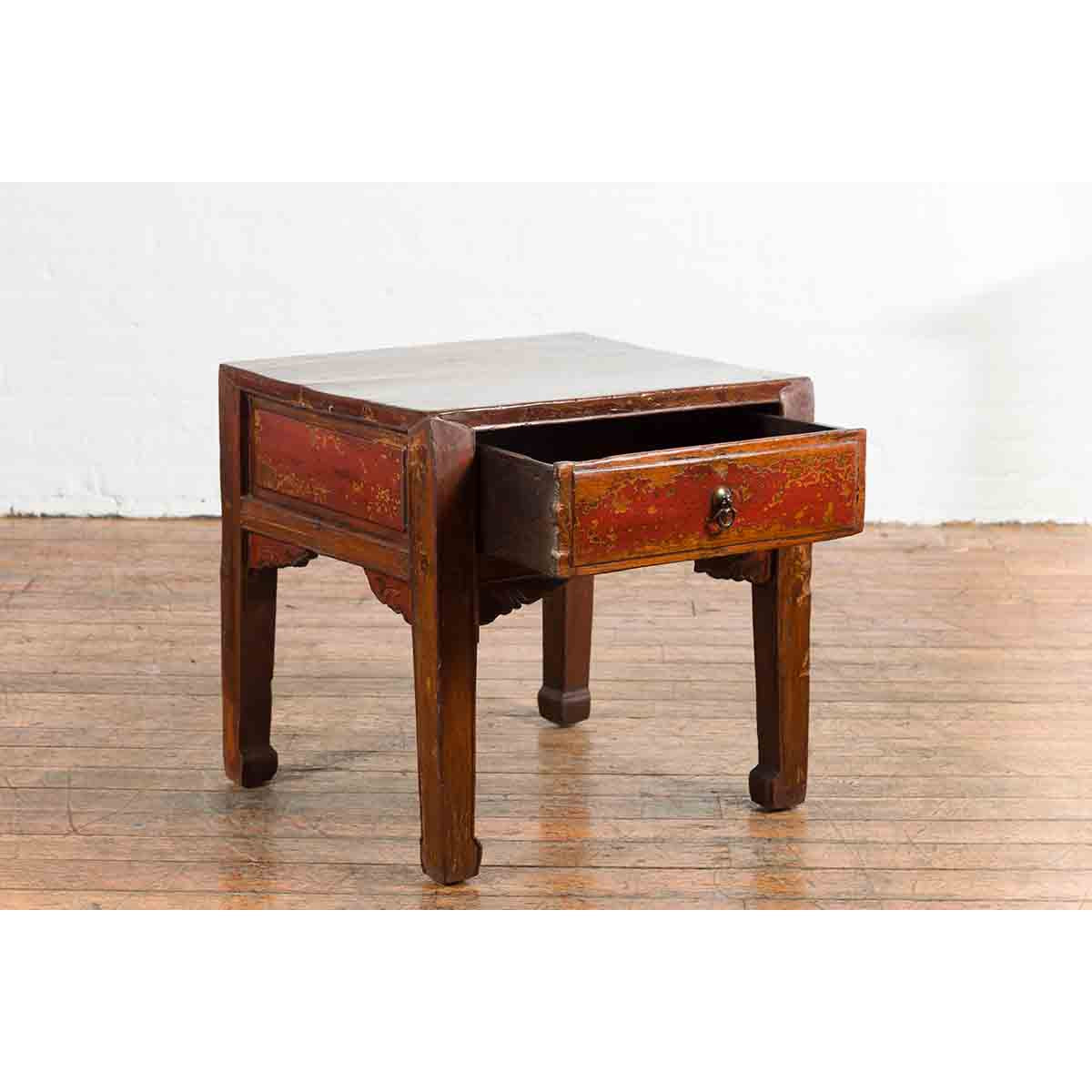 Chinese 19th Century Qing Dynasty Distressed Side Table with Cinnabar Underglaze-10. Asian & Chinese Furniture, Art, Antiques, Vintage Home Décor for sale at FEA Home