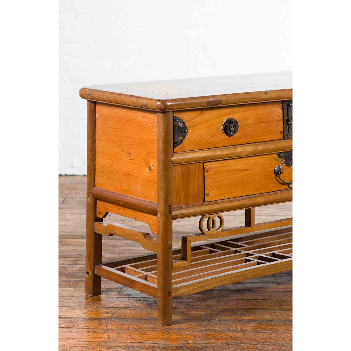 Chinese Early 20th Century Sideboard with Three Drawers and Natural Finish-5. Asian & Chinese Furniture, Art, Antiques, Vintage Home Décor for sale at FEA Home