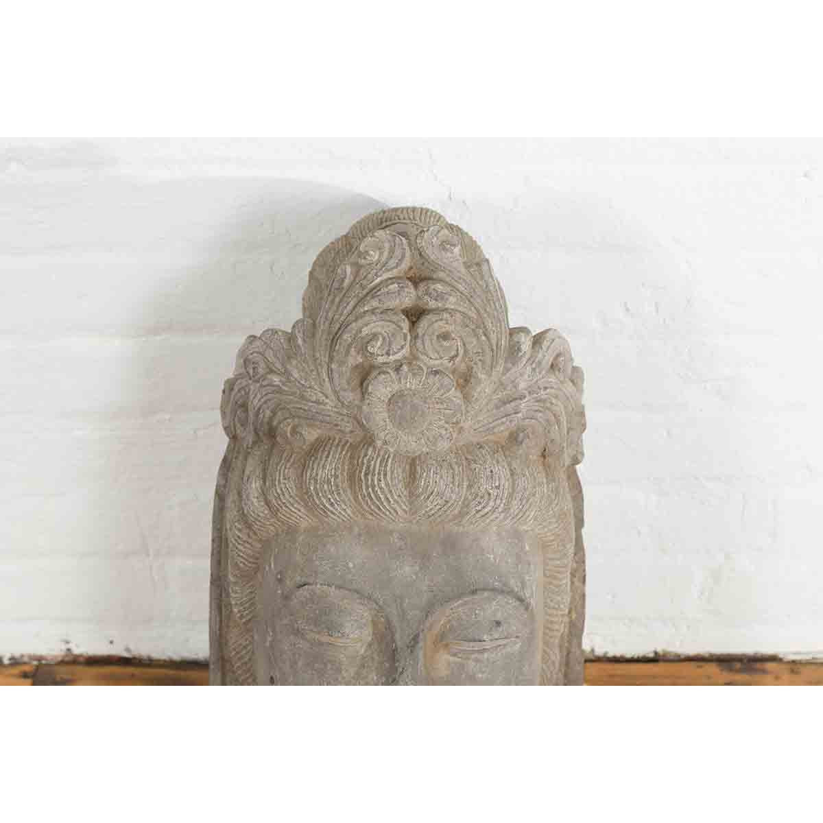 Chinese Vintage Carved Stone Bust of Guanyin, Bodhisattva of Compassion-3. Asian & Chinese Furniture, Art, Antiques, Vintage Home Décor for sale at FEA Home