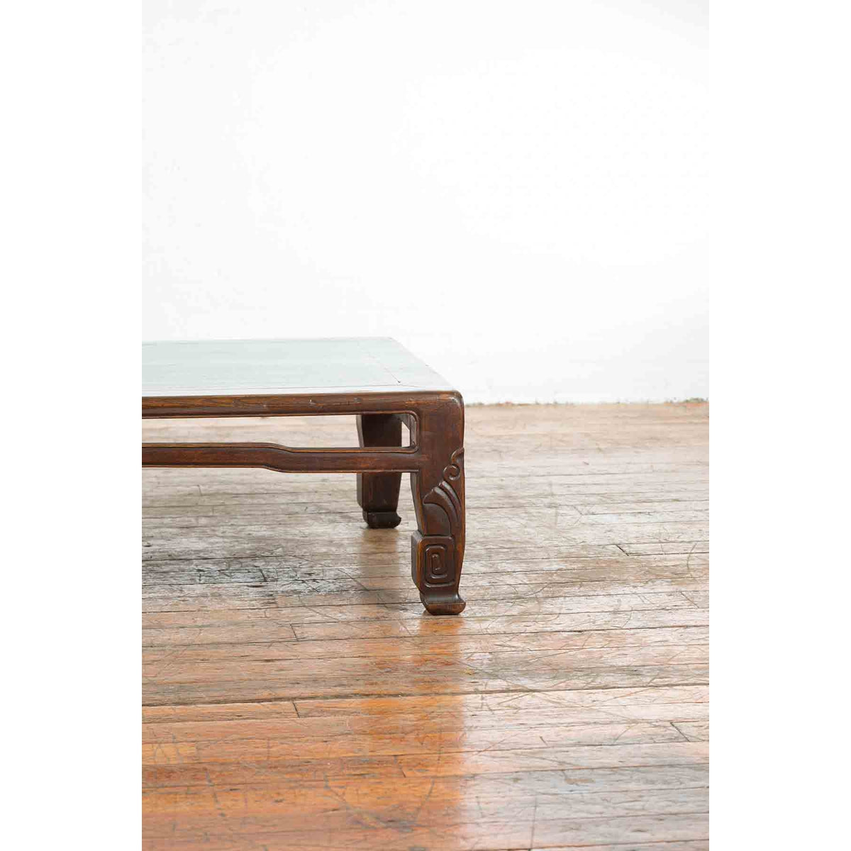 Chinese Antique Elmwood Coffee Table with Scrolling Feet and Humpback Stretchers-6. Asian & Chinese Furniture, Art, Antiques, Vintage Home Décor for sale at FEA Home