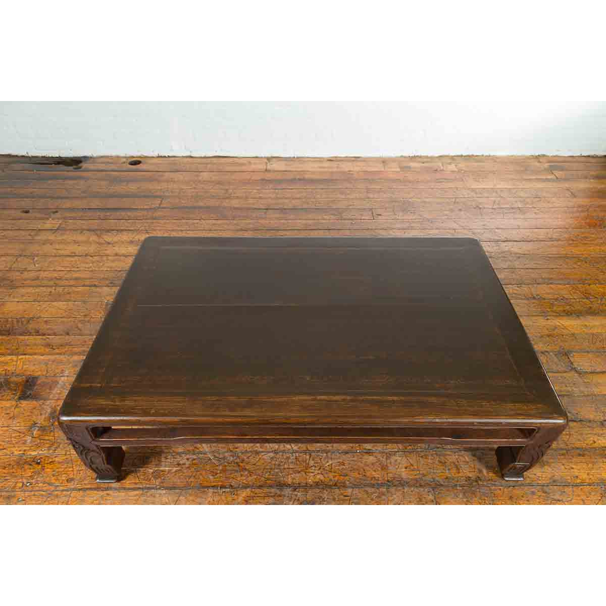 Chinese Antique Elmwood Coffee Table with Scrolling Feet and Humpback Stretchers-8. Asian & Chinese Furniture, Art, Antiques, Vintage Home Décor for sale at FEA Home