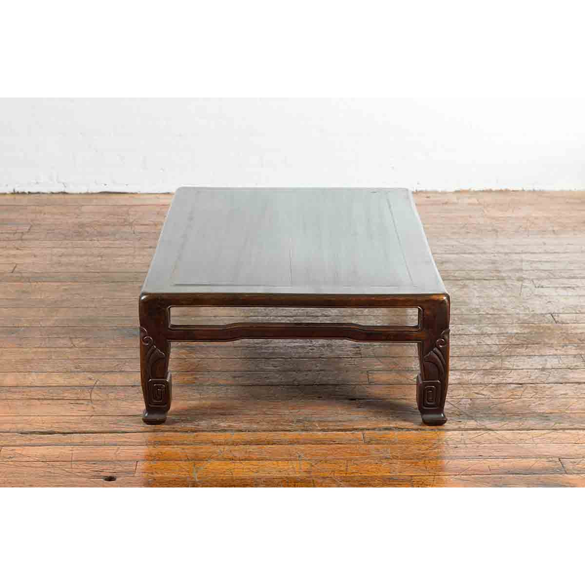 Chinese Antique Elmwood Coffee Table with Scrolling Feet and Humpback Stretchers-9. Asian & Chinese Furniture, Art, Antiques, Vintage Home Décor for sale at FEA Home