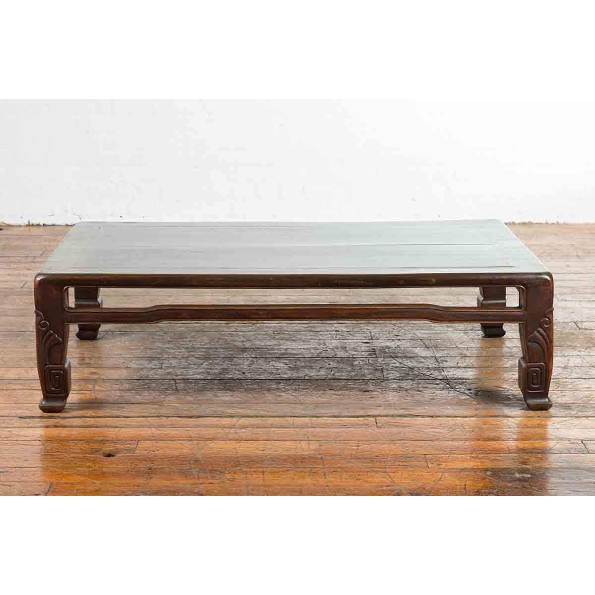 Chinese Antique Elmwood Coffee Table with Scrolling Feet and Humpback Stretchers-10. Asian & Chinese Furniture, Art, Antiques, Vintage Home Décor for sale at FEA Home