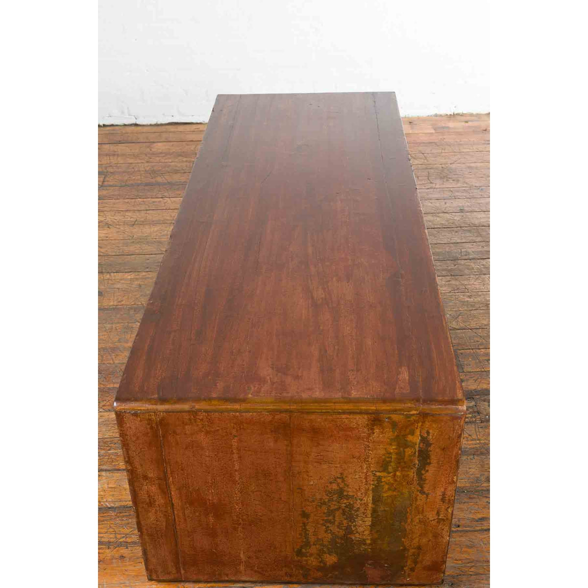 Chinese Vintage Wooden Waterfall Coffee Table with Distressed Patina and Scrolls-8. Asian & Chinese Furniture, Art, Antiques, Vintage Home Décor for sale at FEA Home