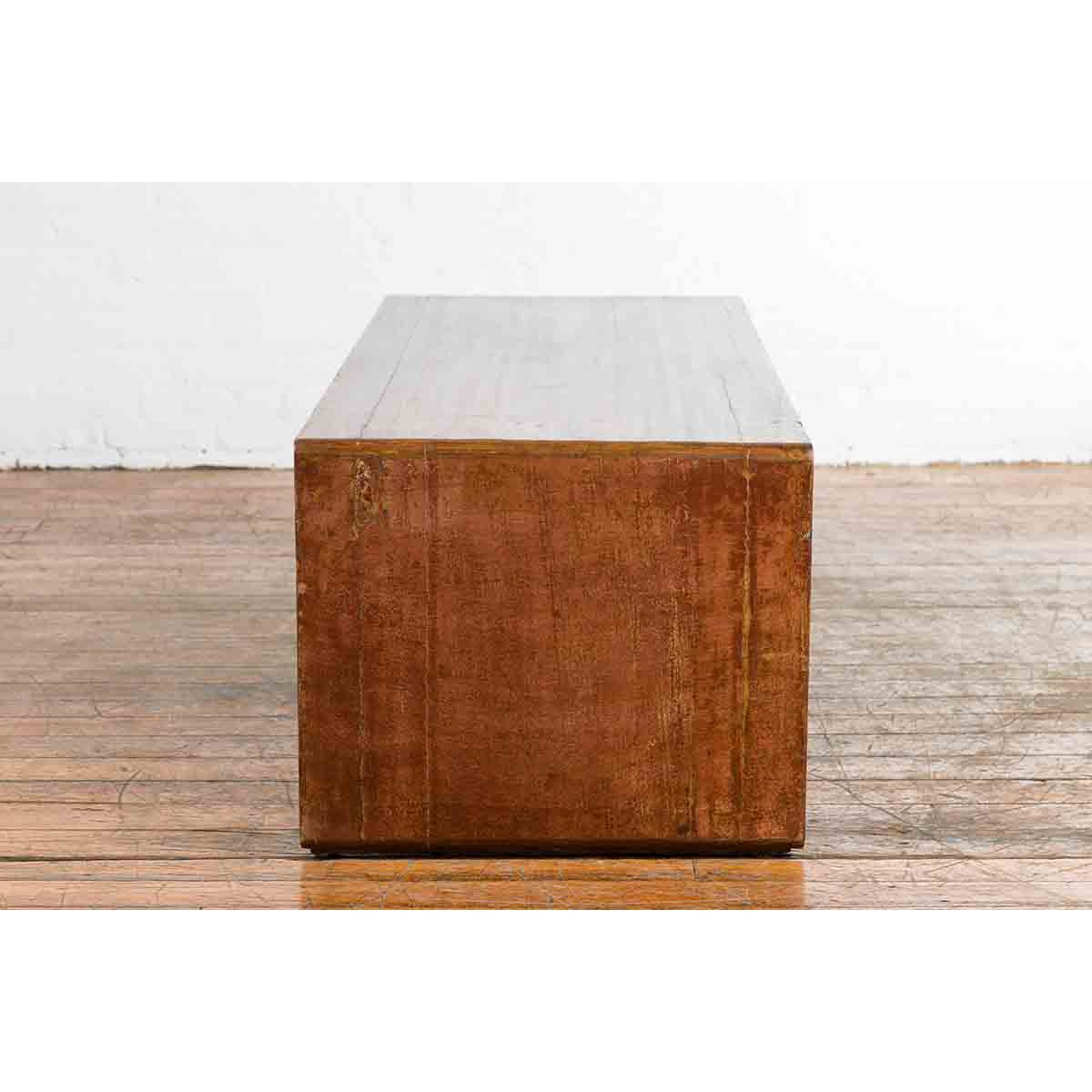 Chinese Vintage Wooden Waterfall Coffee Table with Distressed Patina and Scrolls-10. Asian & Chinese Furniture, Art, Antiques, Vintage Home Décor for sale at FEA Home