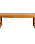 Low Vintage Elmwood Waterfall Console Table with Carved Apron & Legs-1. Asian & Chinese Furniture, Art, Antiques, Vintage Home Décor for sale at FEA Home