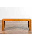 Low Vintage Elmwood Waterfall Console Table with Carved Apron & Legs-2. Asian & Chinese Furniture, Art, Antiques, Vintage Home Décor for sale at FEA Home