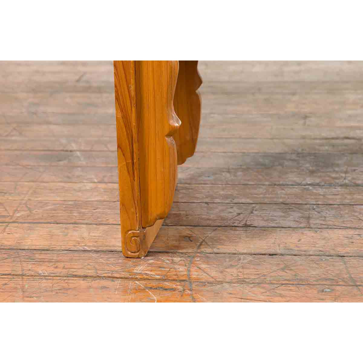 Low Vintage Elmwood Waterfall Console Table with Carved Apron & Legs-9. Asian & Chinese Furniture, Art, Antiques, Vintage Home Décor for sale at FEA Home