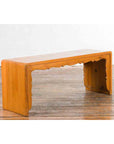 Low Vintage Elmwood Waterfall Console Table with Carved Apron & Legs-4. Asian & Chinese Furniture, Art, Antiques, Vintage Home Décor for sale at FEA Home