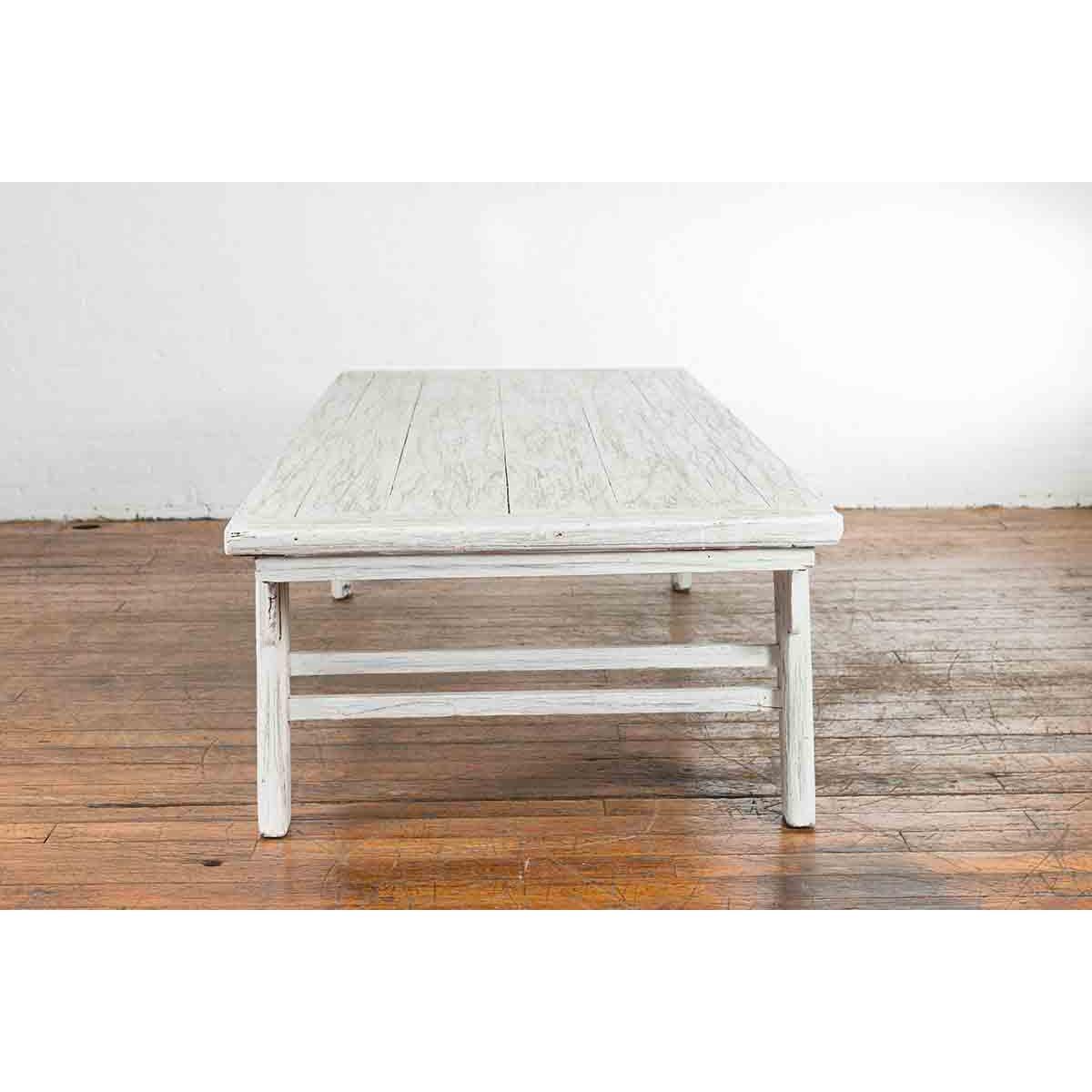 Chinese Vintage Whitewashed Coffee Table with Carved Spandrels and Stretchers-10. Asian & Chinese Furniture, Art, Antiques, Vintage Home Décor for sale at FEA Home