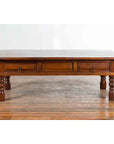 Vintage Indian Wooden Coffee Table with Two Drawers and Baluster Legs-3. Asian & Chinese Furniture, Art, Antiques, Vintage Home Décor for sale at FEA Home