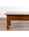 Vintage Indian Wooden Coffee Table with Two Drawers and Baluster Legs-6. Asian & Chinese Furniture, Art, Antiques, Vintage Home Décor for sale at FEA Home