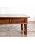 Vintage Indian Wooden Coffee Table with Two Drawers and Baluster Legs-8. Asian & Chinese Furniture, Art, Antiques, Vintage Home Décor for sale at FEA Home