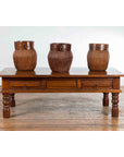 Vintage Indian Wooden Coffee Table with Two Drawers and Baluster Legs-4. Asian & Chinese Furniture, Art, Antiques, Vintage Home Décor for sale at FEA Home