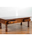 Vintage Indian Wooden Coffee Table with Two Drawers and Baluster Legs-6. Asian & Chinese Furniture, Art, Antiques, Vintage Home Décor for sale at FEA Home