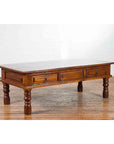 Vintage Indian Wooden Coffee Table with Two Drawers and Baluster Legs-4. Asian & Chinese Furniture, Art, Antiques, Vintage Home Décor for sale at FEA Home
