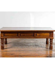 Vintage Indian Wooden Coffee Table with Two Drawers and Baluster Legs-10. Asian & Chinese Furniture, Art, Antiques, Vintage Home Décor for sale at FEA Home