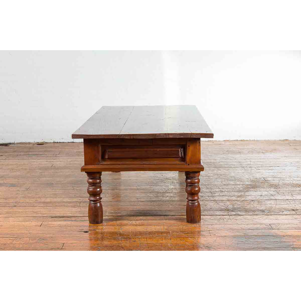 Vintage Indian Wooden Coffee Table with Two Drawers and Baluster Legs-10. Asian & Chinese Furniture, Art, Antiques, Vintage Home Décor for sale at FEA Home