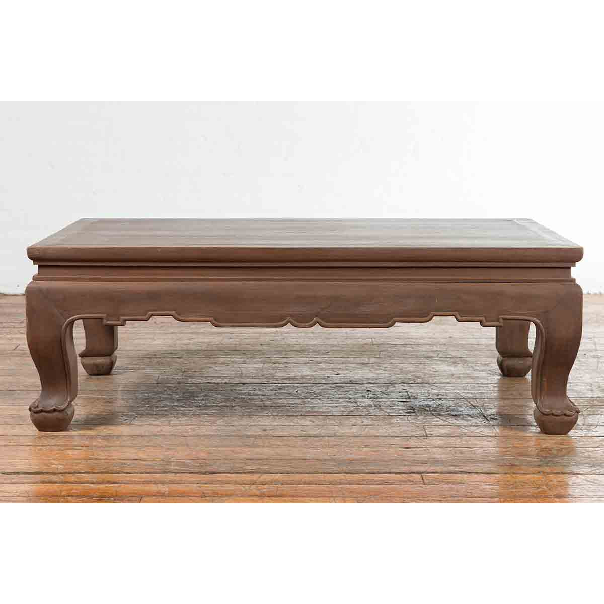 Vintage Thai Chow Legs Coffee Table with Carved Apron and Brown Patina-3. Asian & Chinese Furniture, Art, Antiques, Vintage Home Décor for sale at FEA Home