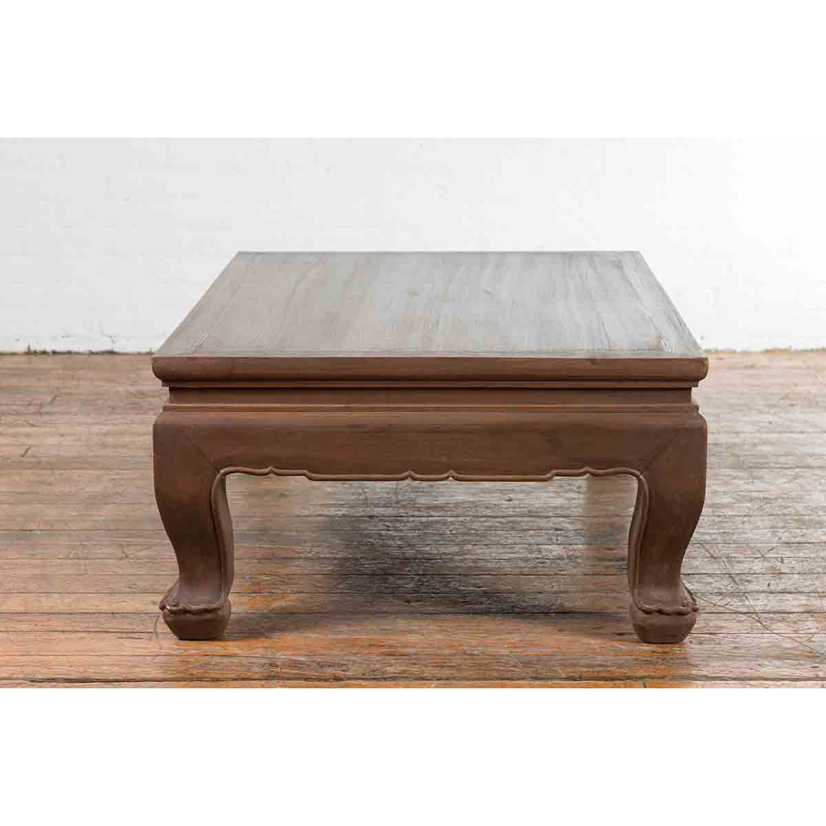 Vintage Thai Chow Legs Coffee Table with Carved Apron and Brown Patina-12. Asian & Chinese Furniture, Art, Antiques, Vintage Home Décor for sale at FEA Home