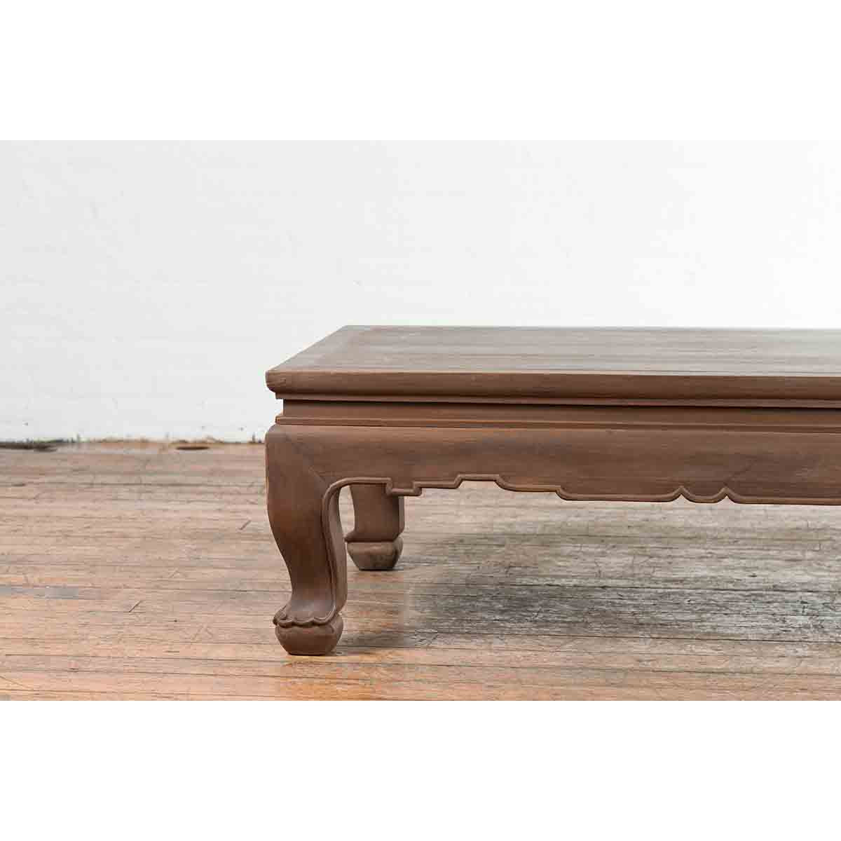Vintage Thai Chow Legs Coffee Table with Carved Apron and Brown Patina-5. Asian & Chinese Furniture, Art, Antiques, Vintage Home Décor for sale at FEA Home