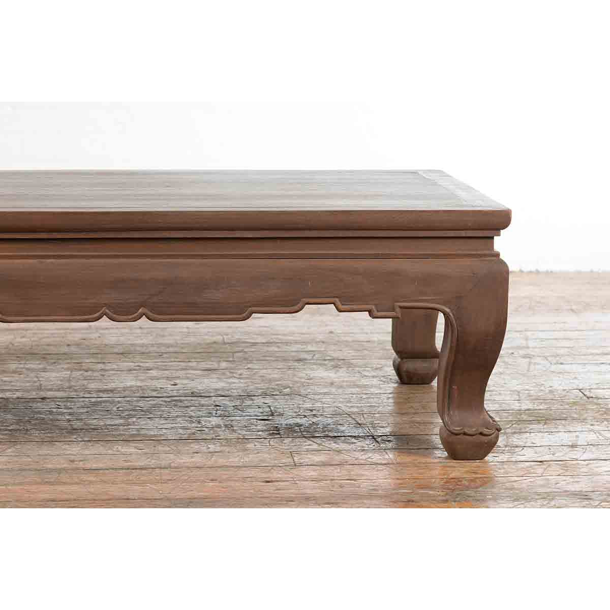 Vintage Thai Chow Legs Coffee Table with Carved Apron and Brown Patina-6. Asian & Chinese Furniture, Art, Antiques, Vintage Home Décor for sale at FEA Home