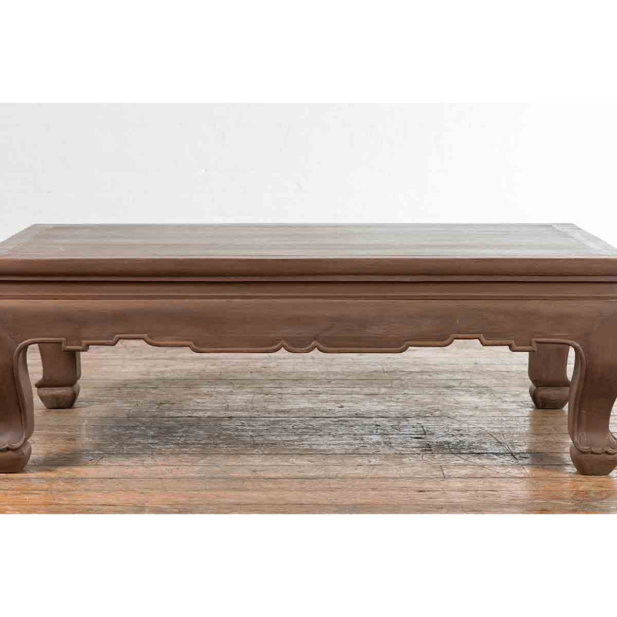 Vintage Thai Chow Legs Coffee Table with Carved Apron and Brown Patina-7. Asian & Chinese Furniture, Art, Antiques, Vintage Home Décor for sale at FEA Home