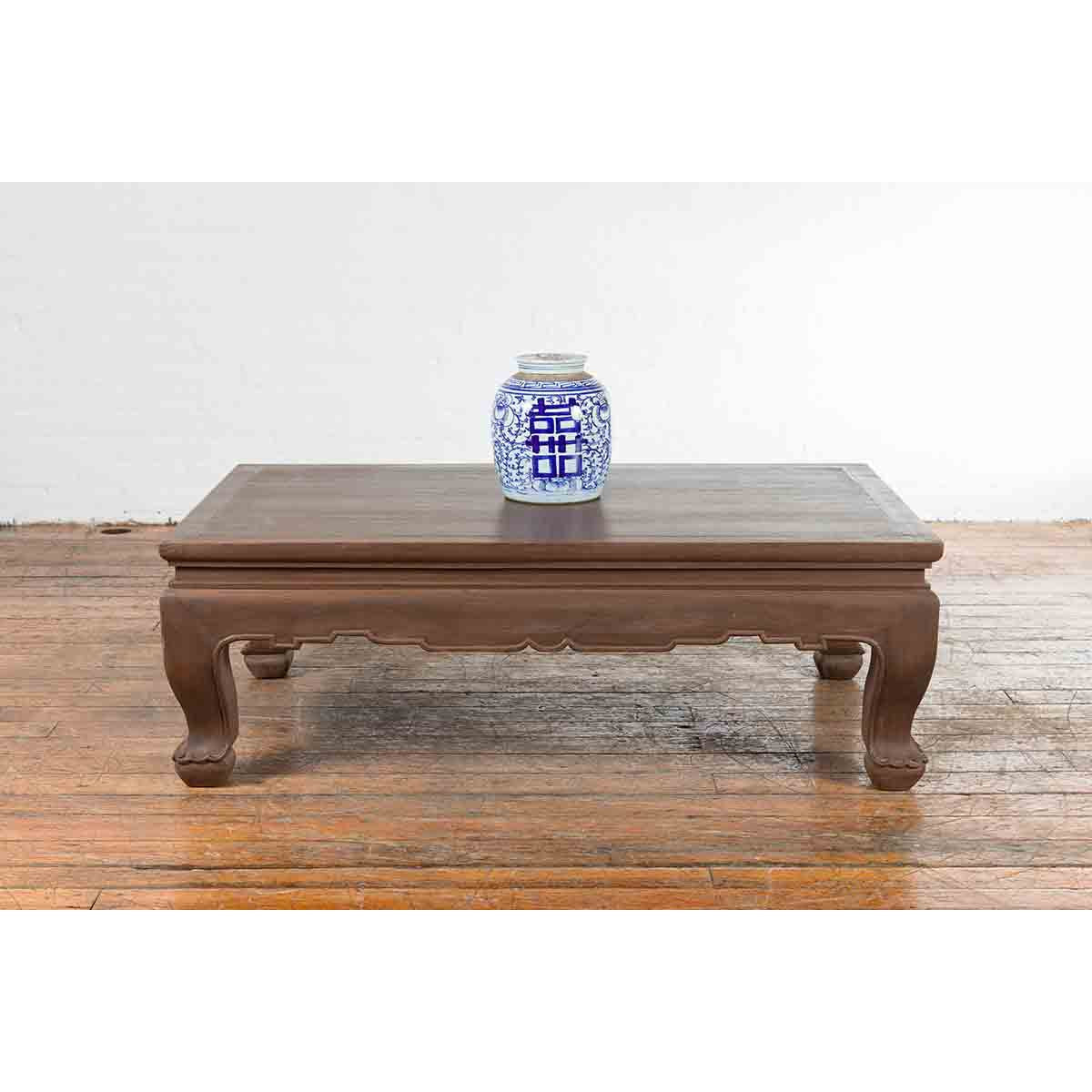 Vintage Thai Chow Legs Coffee Table with Carved Apron and Brown Patina-4. Asian & Chinese Furniture, Art, Antiques, Vintage Home Décor for sale at FEA Home