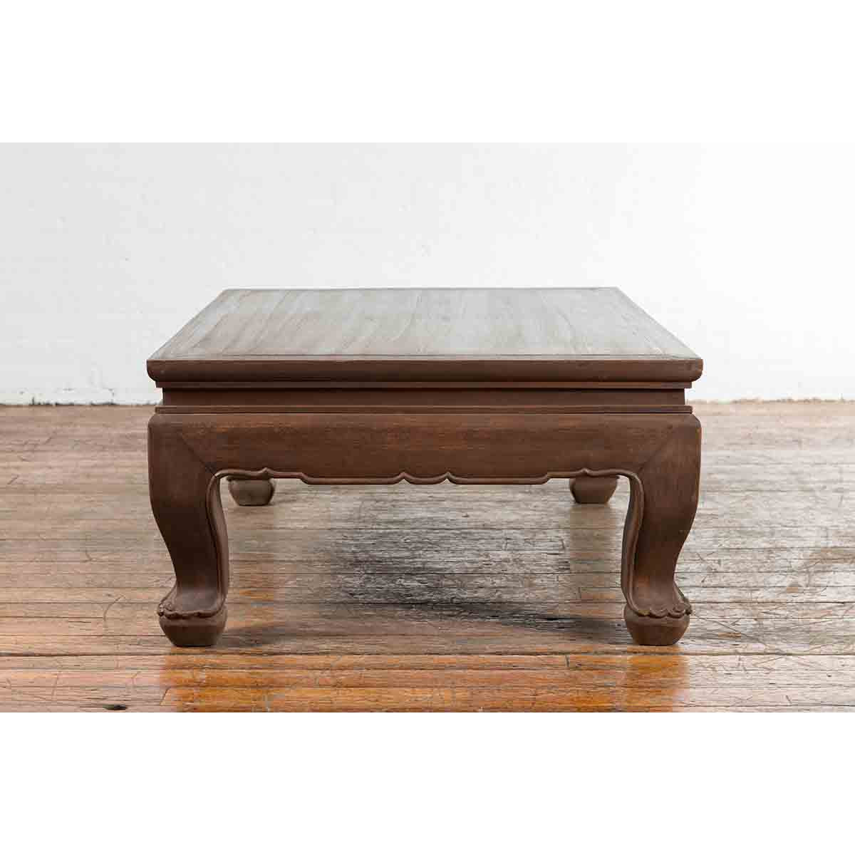 Vintage Thai Chow Legs Coffee Table with Carved Apron and Brown Patina-10. Asian & Chinese Furniture, Art, Antiques, Vintage Home Décor for sale at FEA Home