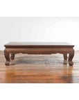 Vintage Thai Brown Wooden Coffee Table with Waisted Carved Apron and Chow Legs-10. Asian & Chinese Furniture, Art, Antiques, Vintage Home Décor for sale at FEA Home