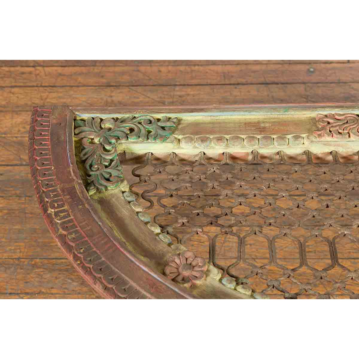 Indian 19th Century Sheesham Wood Low Demilune Table with Window Grate Iron Top-9. Asian & Chinese Furniture, Art, Antiques, Vintage Home Décor for sale at FEA Home