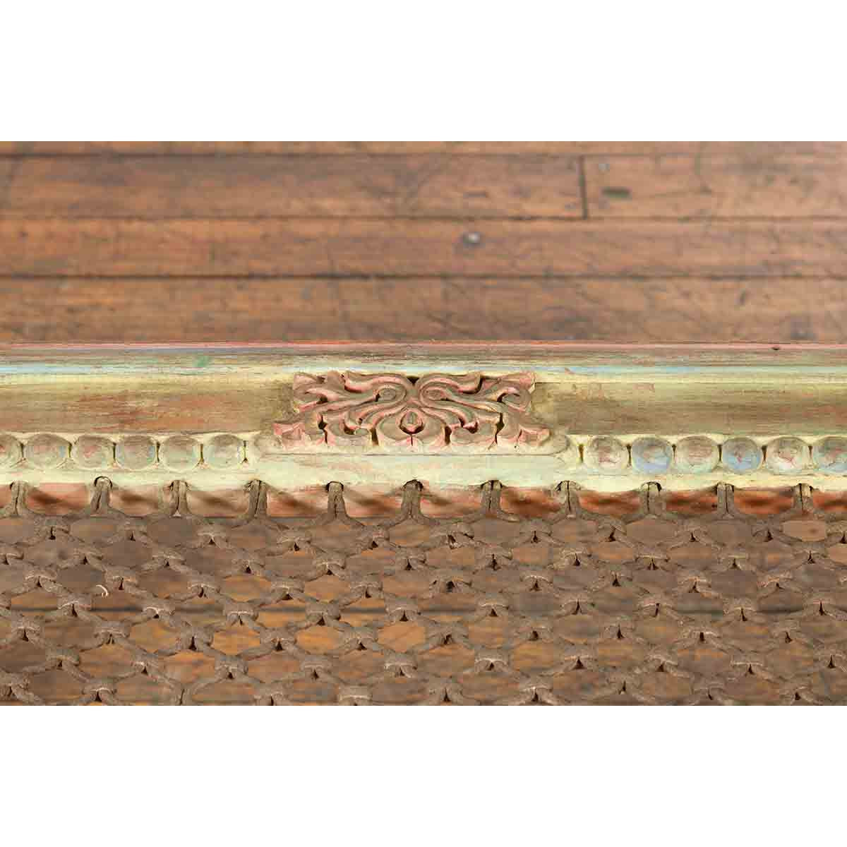 Indian 19th Century Sheesham Wood Low Demilune Table with Window Grate Iron Top-10. Asian & Chinese Furniture, Art, Antiques, Vintage Home Décor for sale at FEA Home