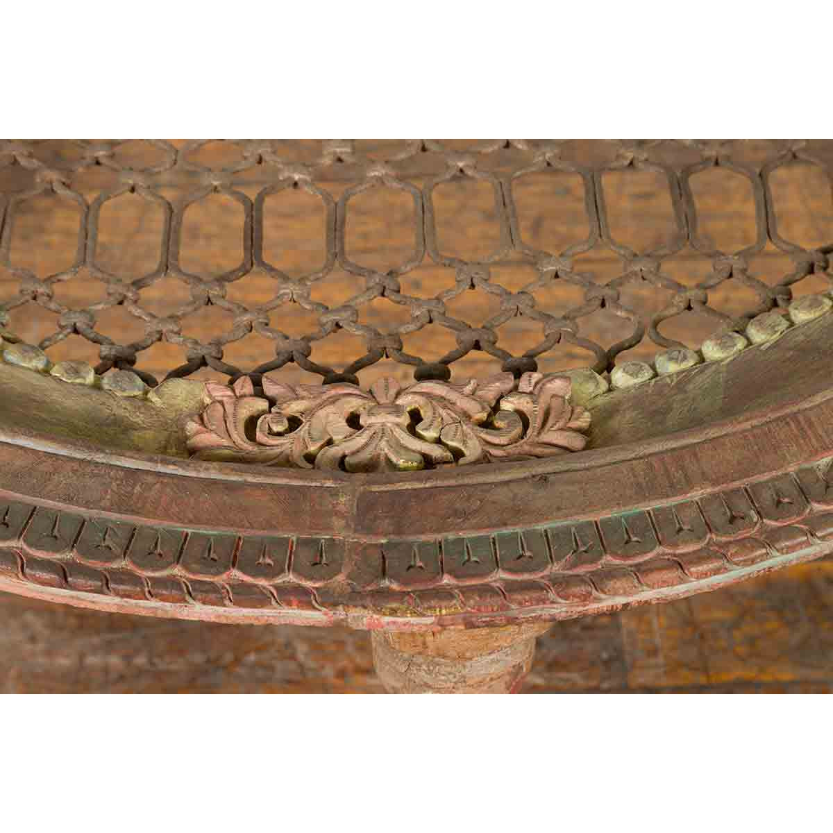 Indian 19th Century Sheesham Wood Low Demilune Table with Window Grate Iron Top-11. Asian & Chinese Furniture, Art, Antiques, Vintage Home Décor for sale at FEA Home