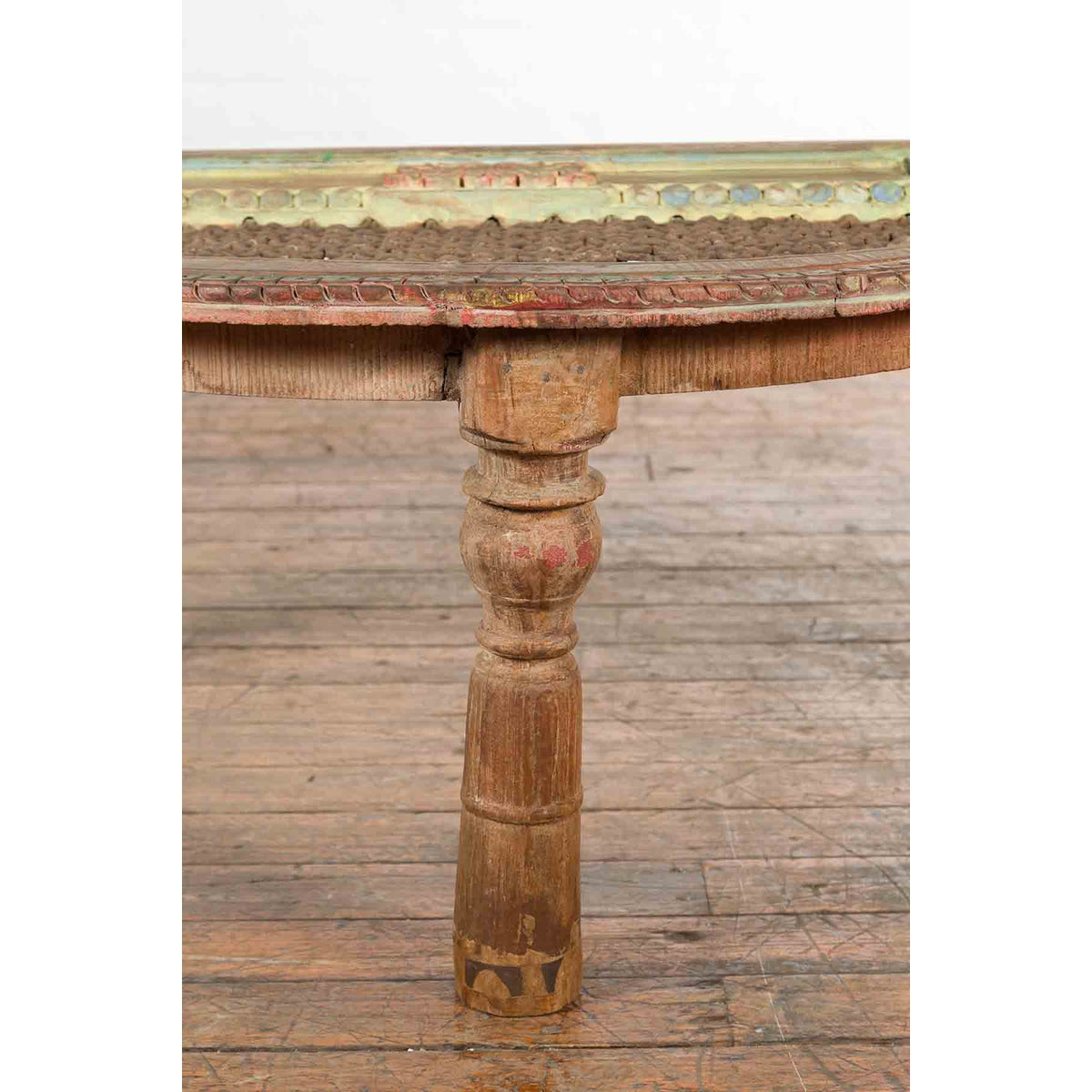 Indian 19th Century Sheesham Wood Low Demilune Table with Window Grate Iron Top-13. Asian & Chinese Furniture, Art, Antiques, Vintage Home Décor for sale at FEA Home