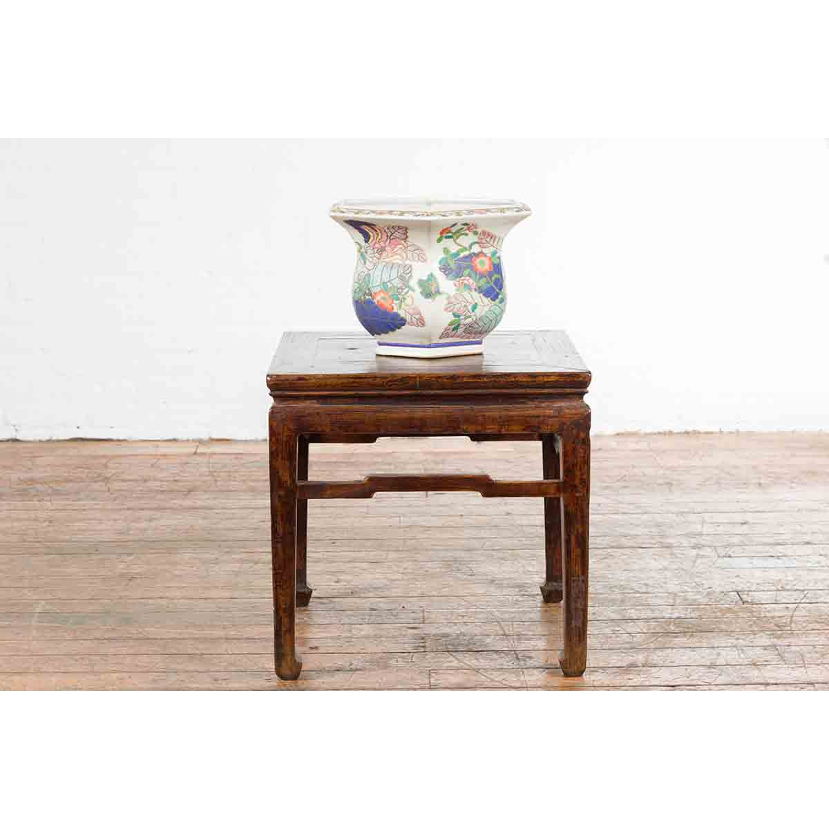 Chinese Vintage Hexagonal Planter with Pastel Foliage, Flowers and Butterflies-12. Asian & Chinese Furniture, Art, Antiques, Vintage Home Décor for sale at FEA Home