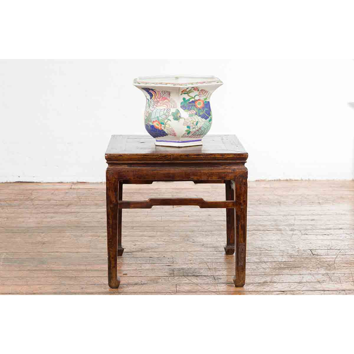 Chinese Vintage Hexagonal Planter with Pastel Foliage, Flowers and Butterflies-14. Asian & Chinese Furniture, Art, Antiques, Vintage Home Décor for sale at FEA Home