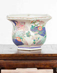 Chinese Vintage Hexagonal Planter with Pastel Foliage, Flowers and Butterflies-3. Asian & Chinese Furniture, Art, Antiques, Vintage Home Décor for sale at FEA Home