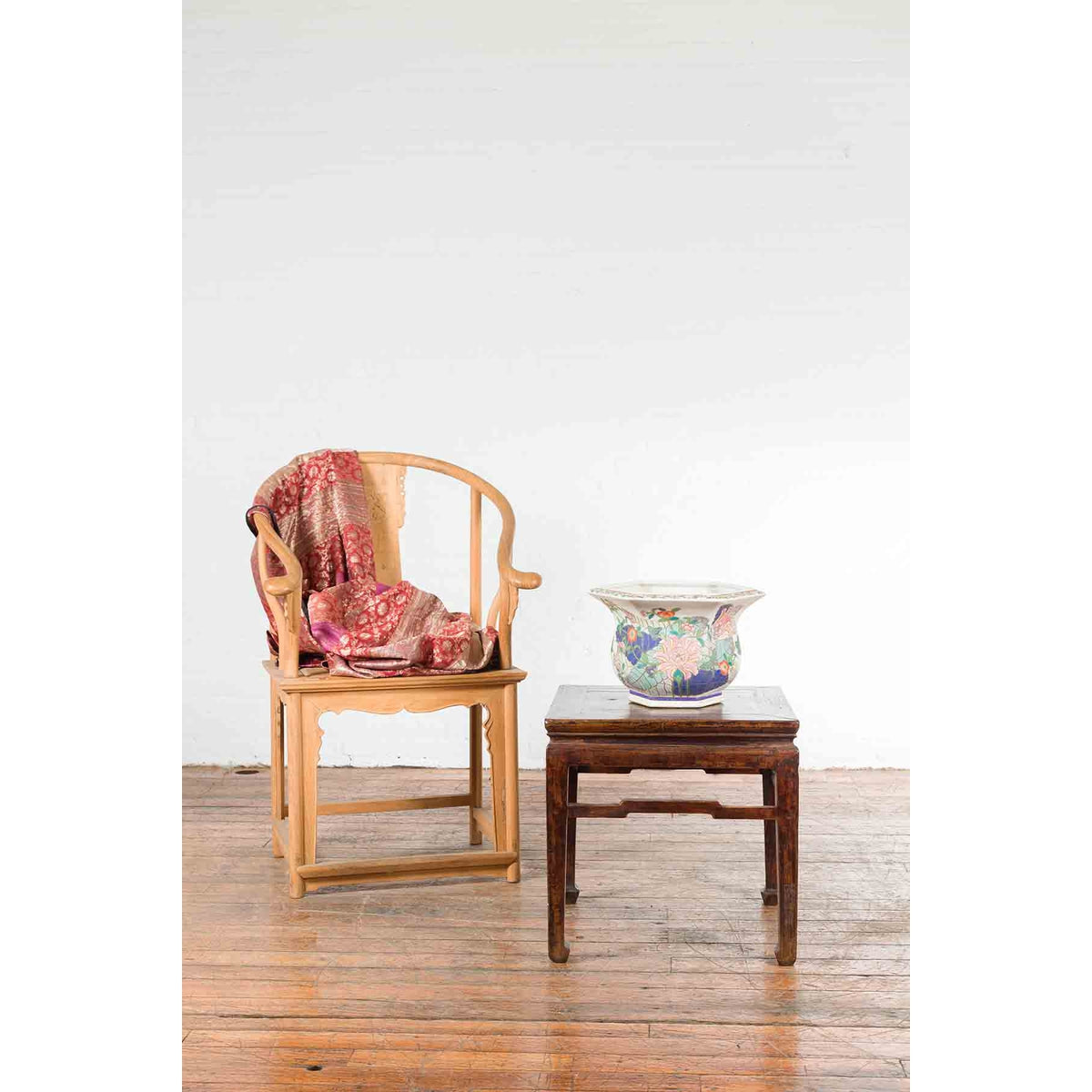 Chinese Vintage Hexagonal Planter with Pastel Foliage, Flowers and Butterflies-4. Asian & Chinese Furniture, Art, Antiques, Vintage Home Décor for sale at FEA Home