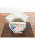 Chinese Vintage Hexagonal Planter with Pastel Foliage, Flowers and Butterflies-8. Asian & Chinese Furniture, Art, Antiques, Vintage Home Décor for sale at FEA Home